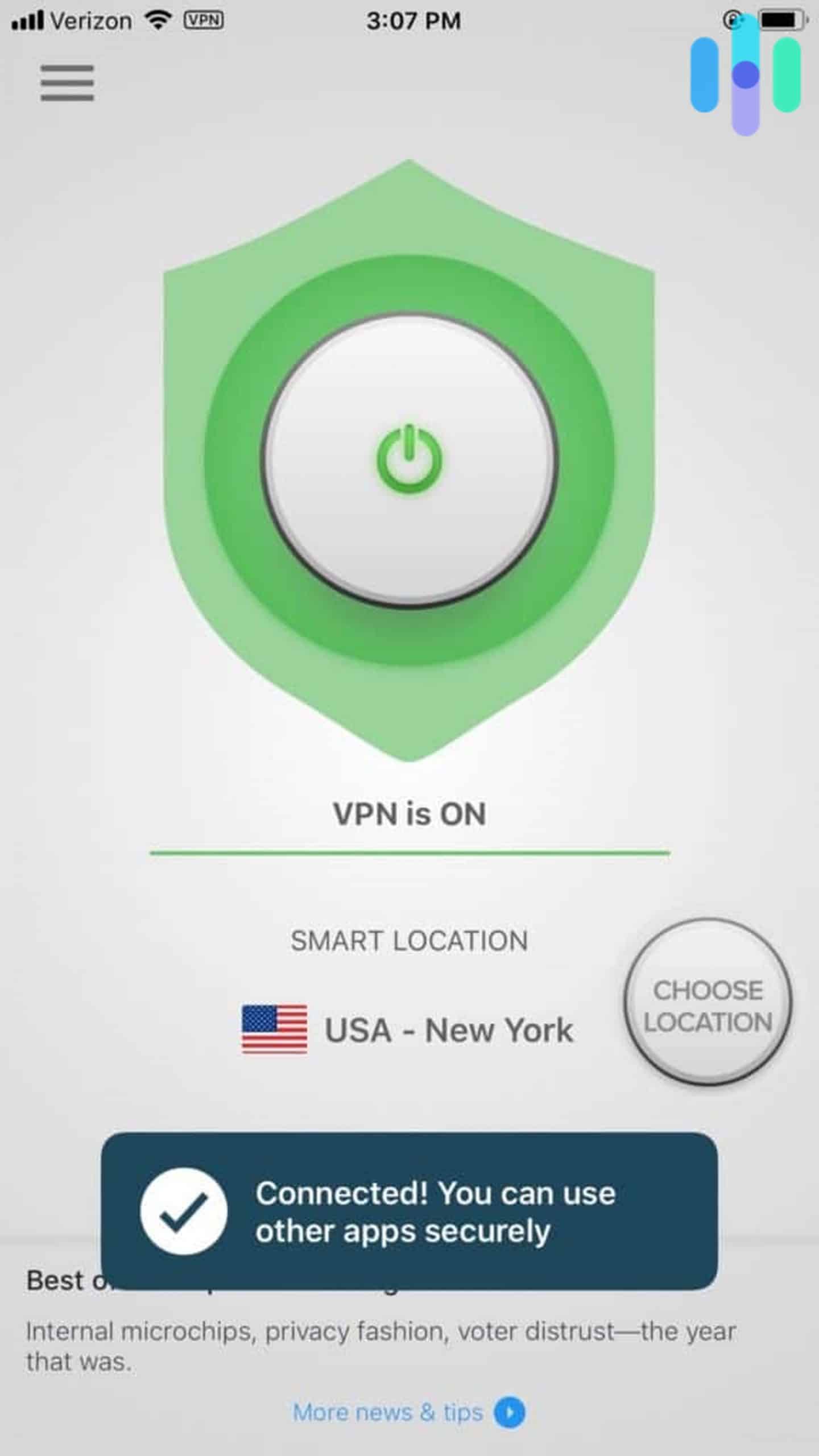 ExpressVPN App - VPN is On
