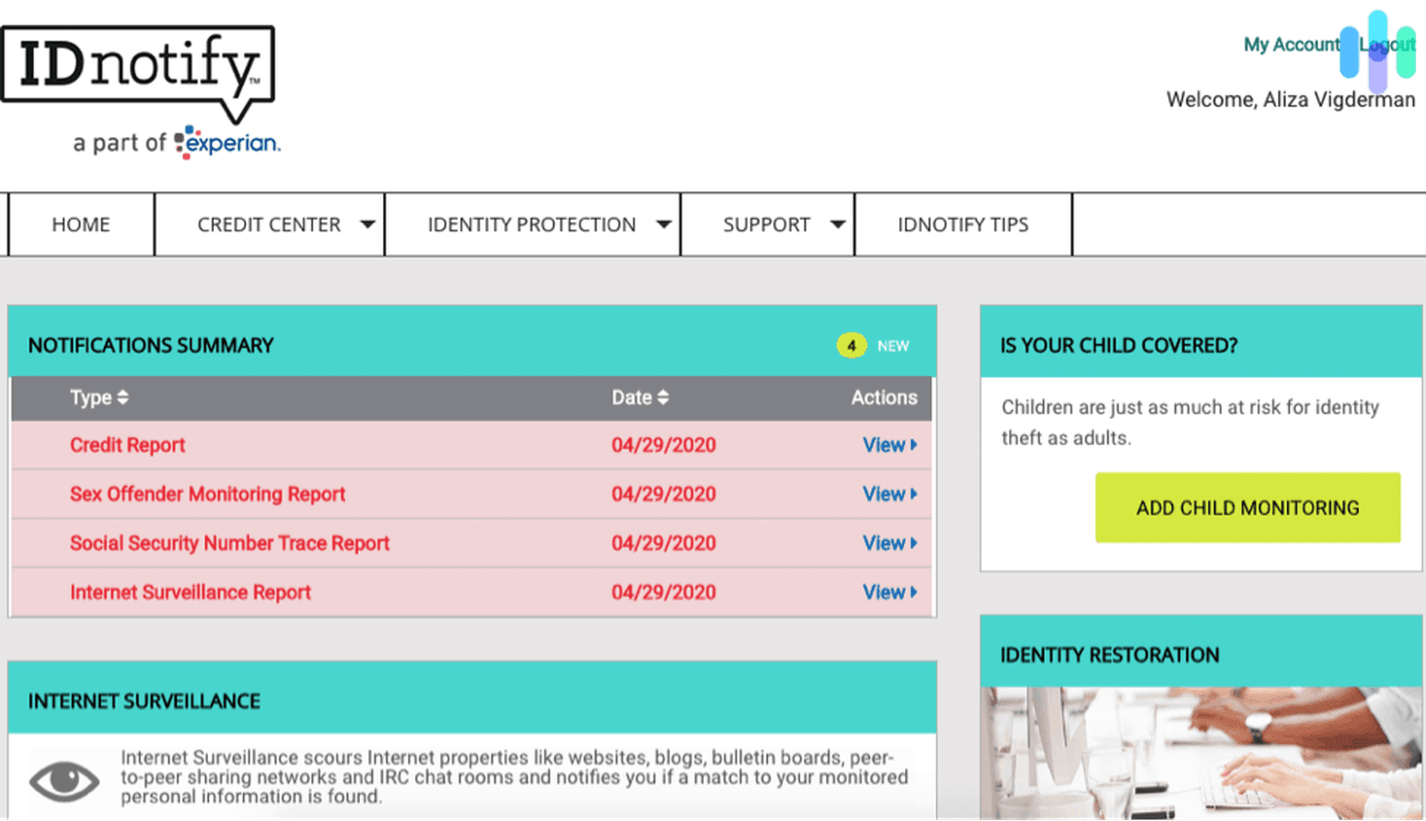 IDnotify Home Screen IDnotify Home Screen