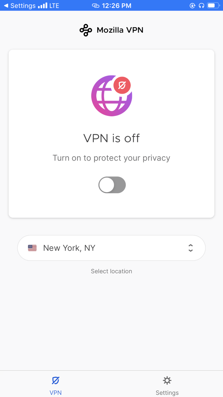 Mozilla VPN iOS App - VPN is Off Mozilla VPN iOS App - VPN is Off