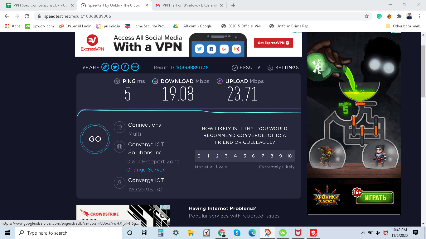 Speedtest without Bitdefender VPN Speedtest without Bitdefender VPN
