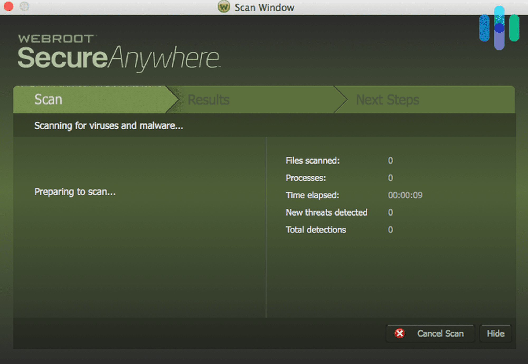 Webroot Scan Window Webroot Scan Window
