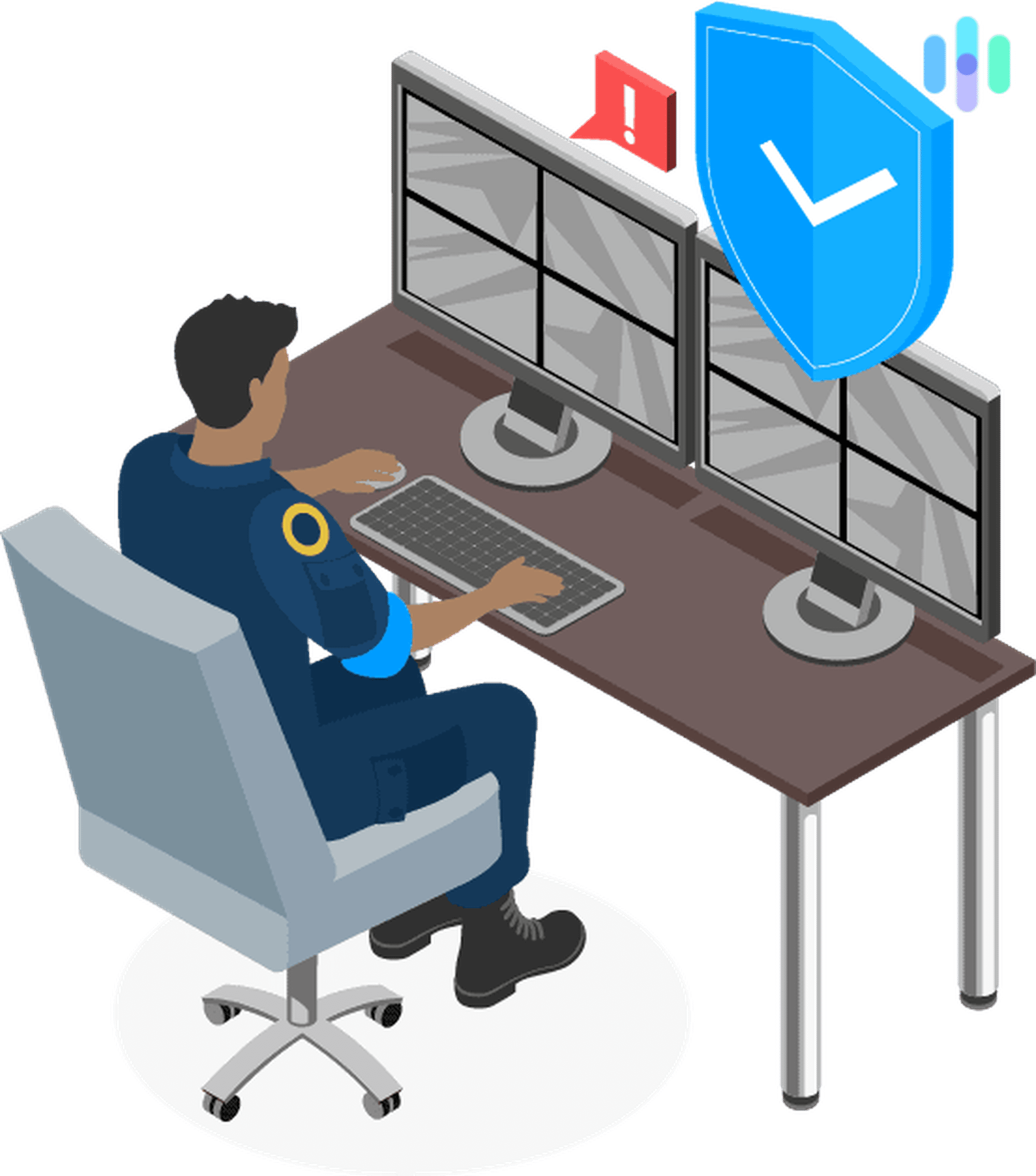 Security System Professional Monitoring Person sitting at a desk and performing professional monitoring