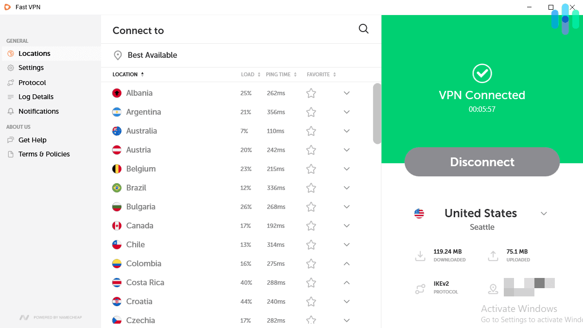 FastVPN Windows App Interface Screenshot FastVPN Windows App Interface