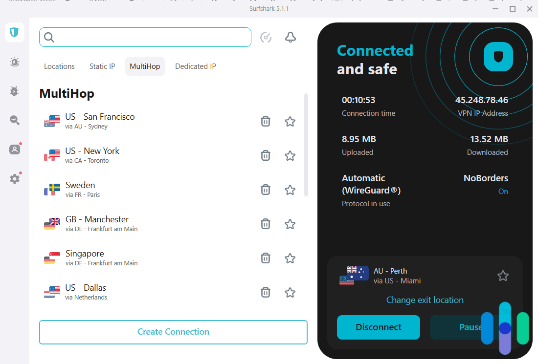 Surfshark Dynamic MultiHop in action Surfshark Dynamic MultiHop in action