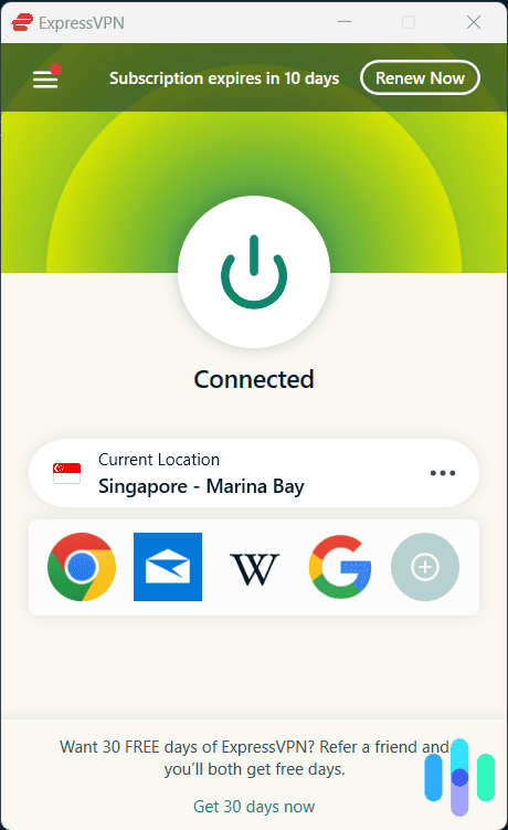 ExpressVPN Windows app interface ExpressVPN Windows app interface