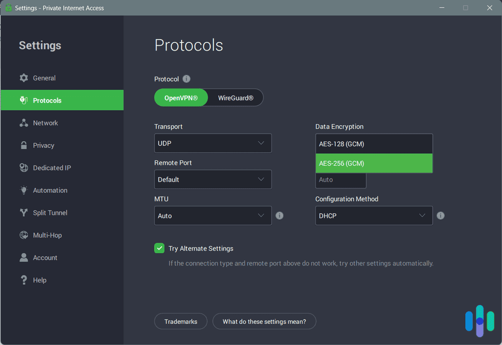 Private Internet Access’ customizable encryption Private Internet Access’ customizable encryption