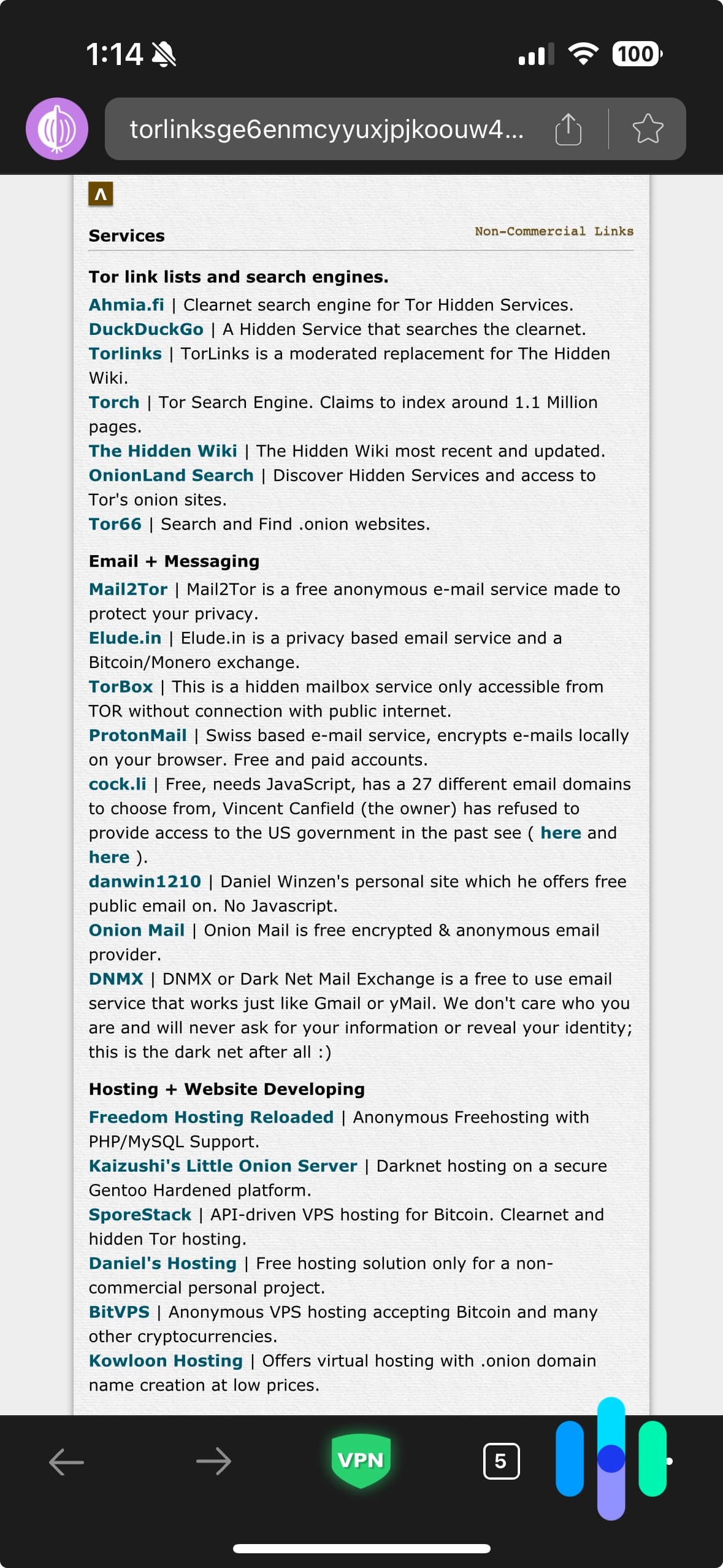Tor link lists using the using the TorWeb App Tor link lists using the using the TorWeb App