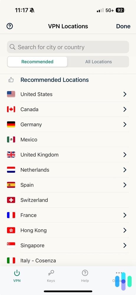 ExpressVPN’s iOS Apps recommended locations ExpressVPN's iOS Apps recommended locations