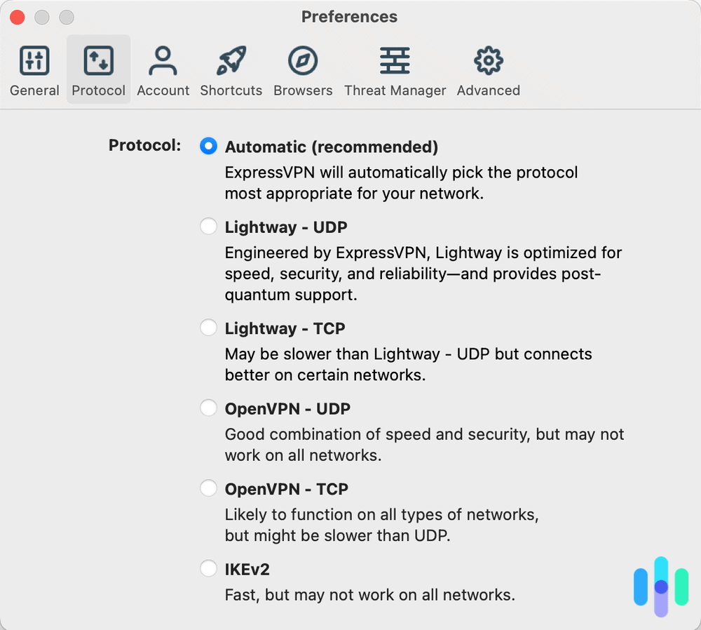 ExpressVPN’s list of protocols ExpressVPN's list of protocols