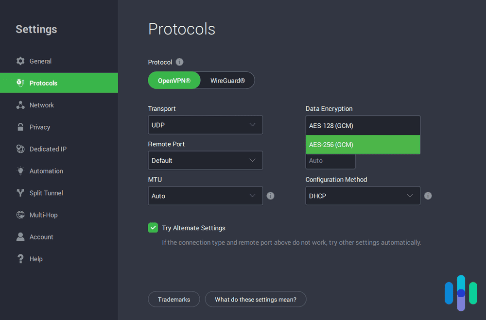 Private Internet Access VPN's protocol settings Private Internet Access VPN's protocol settings