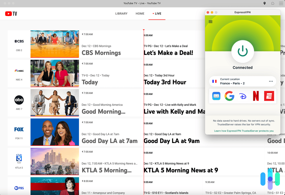 Testing YouTube TV with ExpressVPN connected to a France IP address Testing YouTube TV with ExpressVPN connected to a France IP address