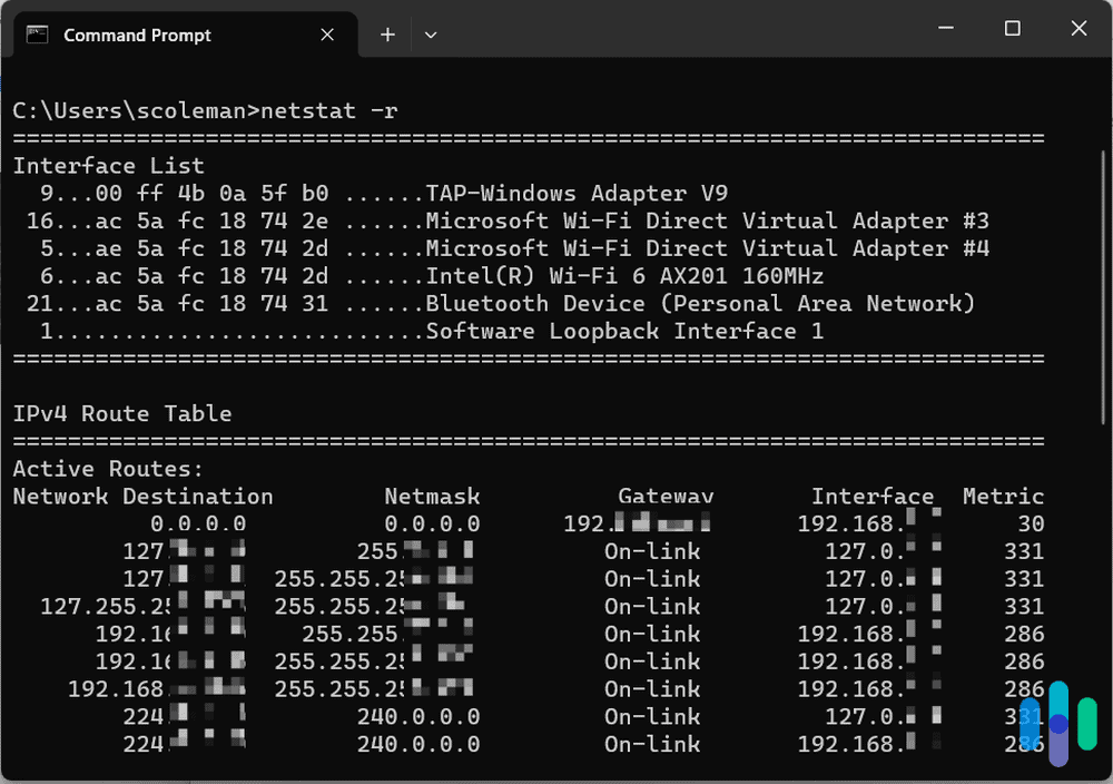 netstat -r command results on Command Prompt netstat -r command results on Command Prompt