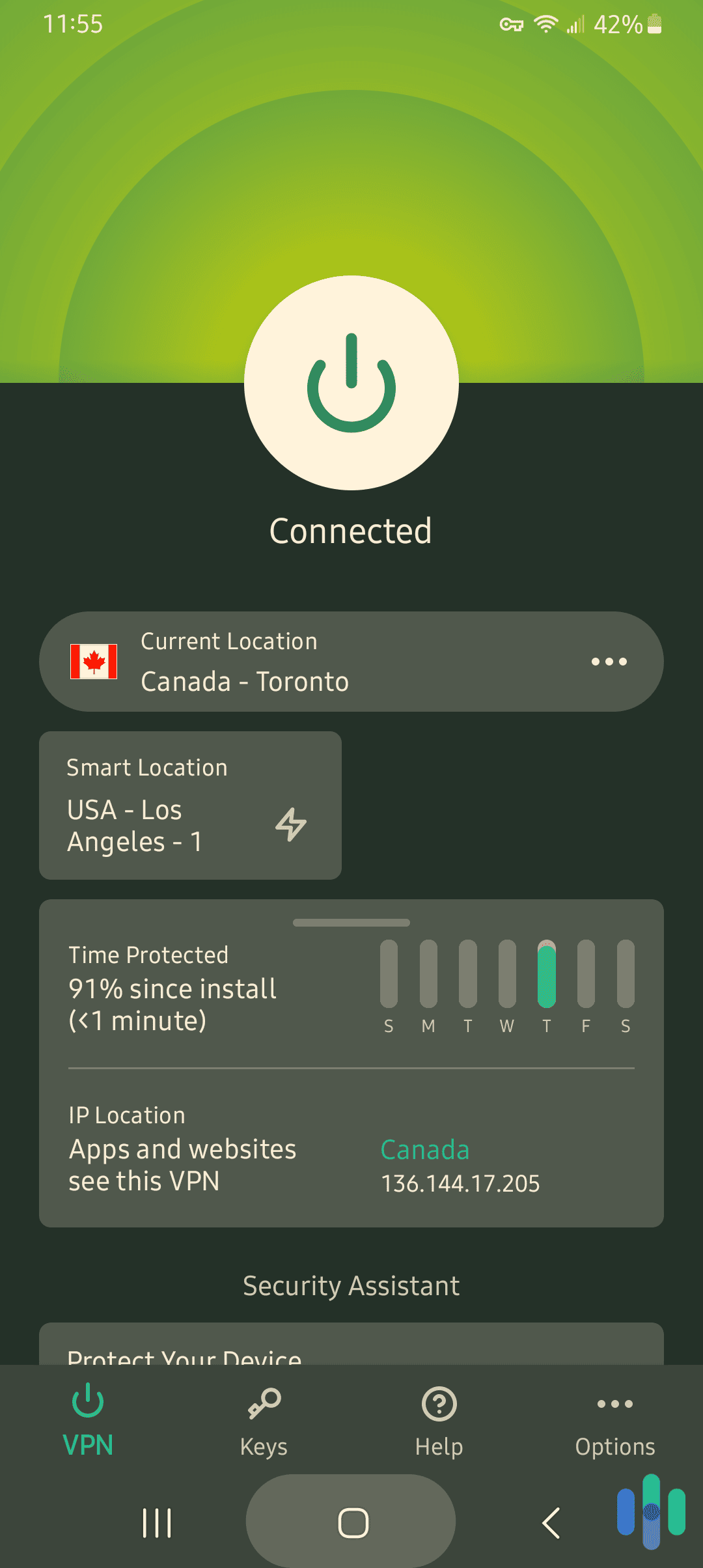 ExpressVPN Connected to Toronto, Canada on the Android App ExpressVPN Connected to Toronto, Canada on the Android App