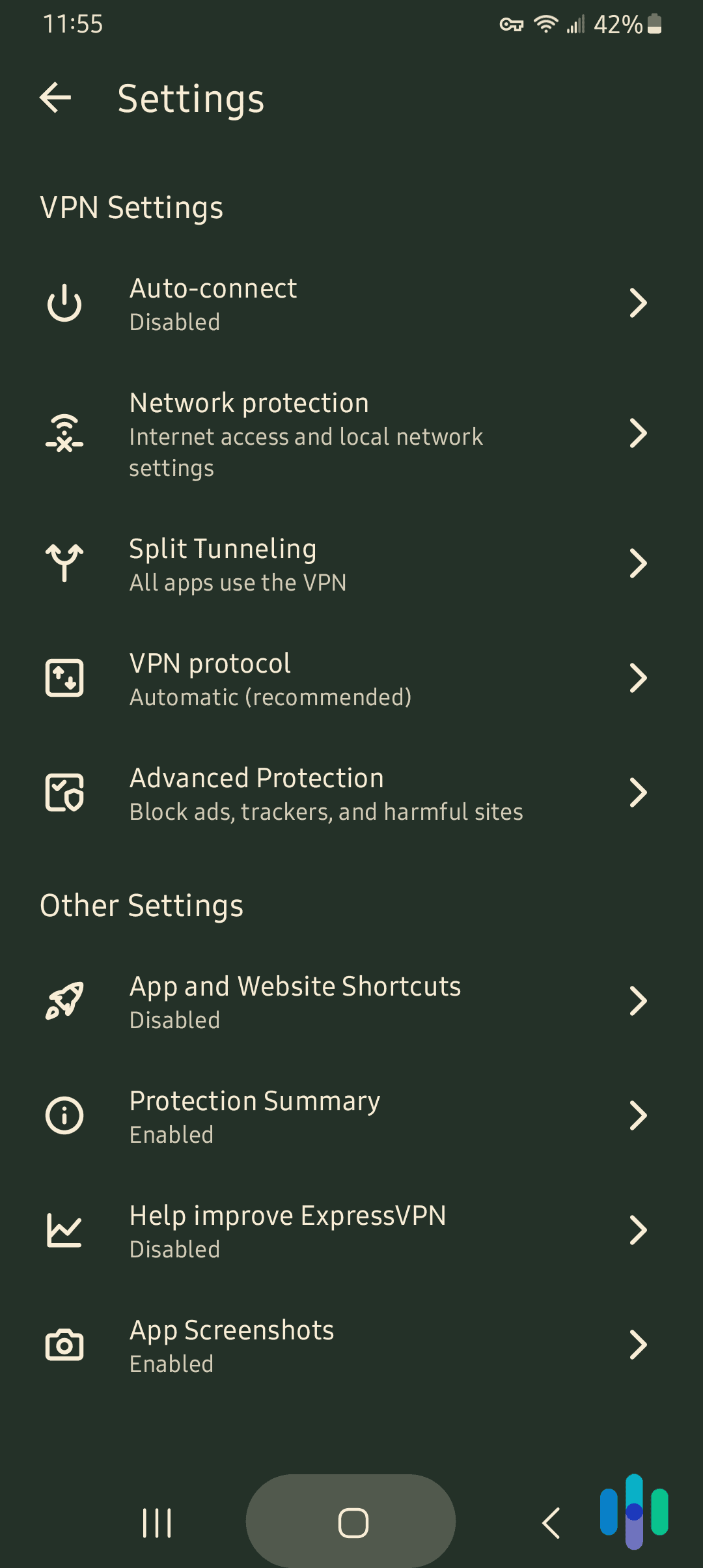 ExpressVPN's Security Settings on the Android App ExpressVPN's Security Settings on the Android App