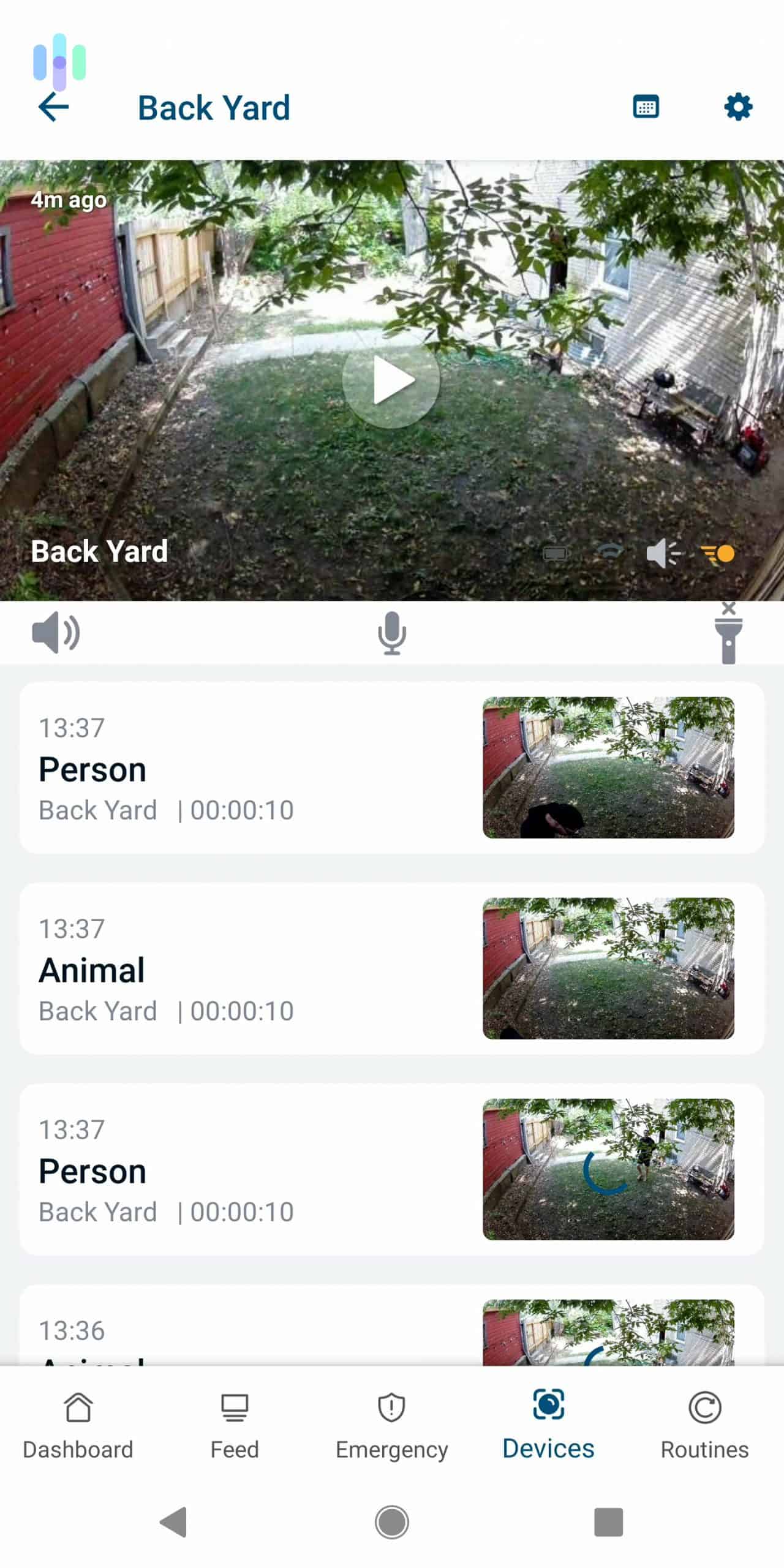 Camera view and events on the Arlo Secure app Camera view and events on the Arlo Secure app