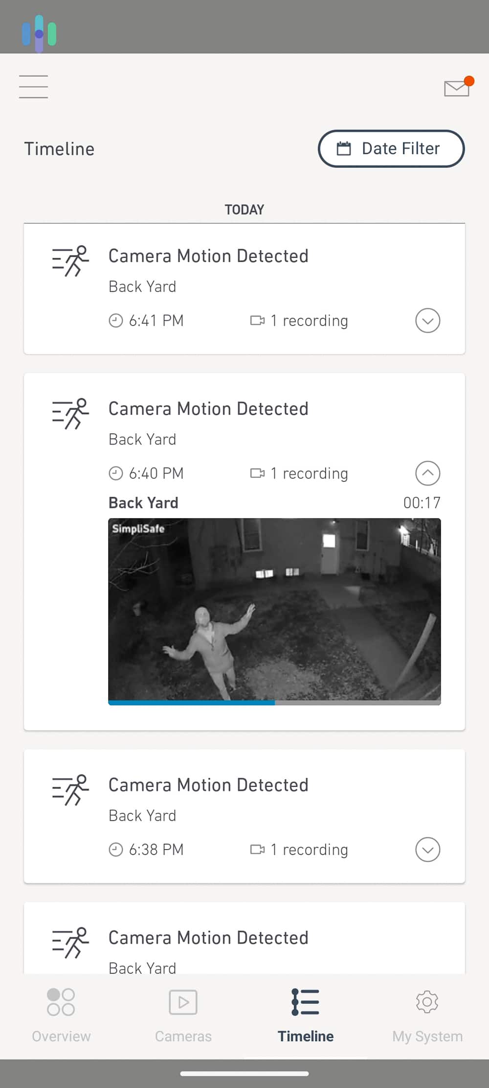 Motion detected on the SimpliSafe app Motion detected on the SimpliSafe app