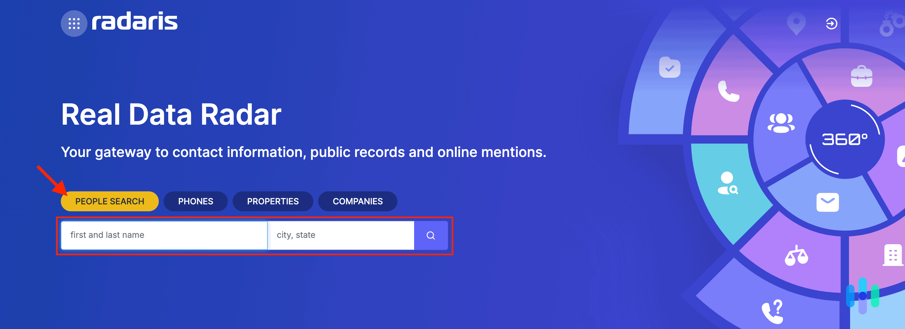 Radaris homepage WM Radaris homepage