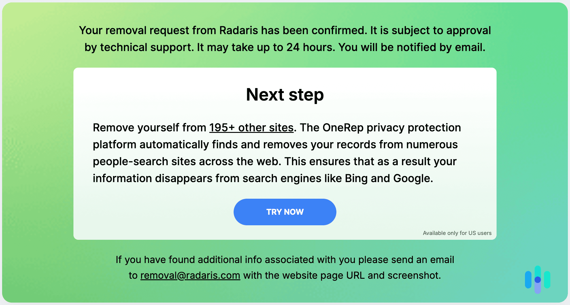 Radaris opt out confirmation WM Radaris opt out confirmation