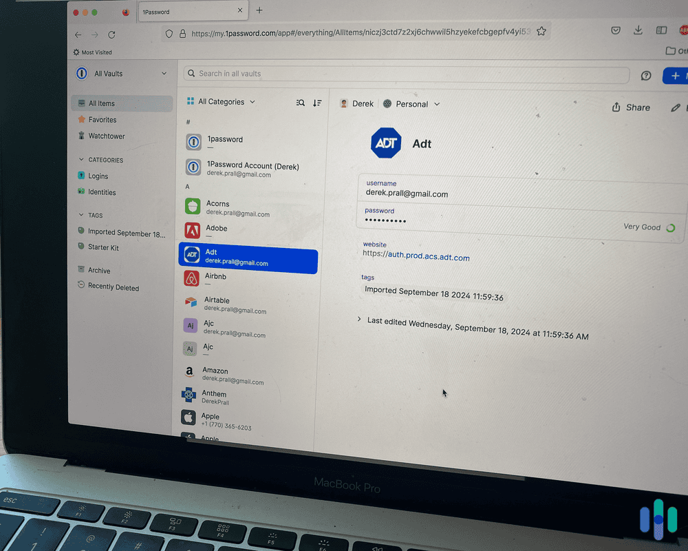 1Password stored our accounts for everything, from Amazon to our security system dashboard. 1Password stored our accounts for everything, from Amazon to our security system dashboard.