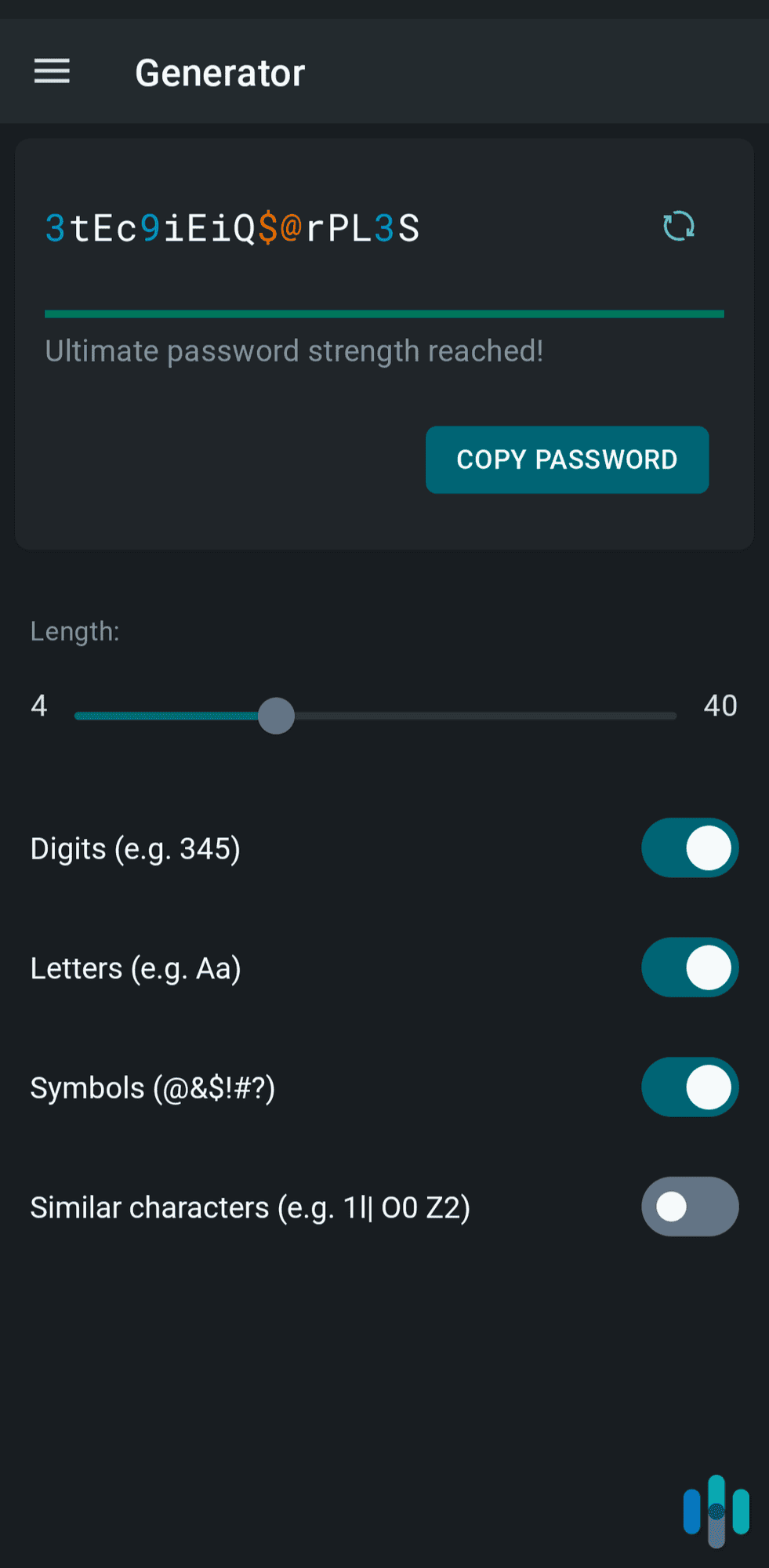 Generating new passwords on the Dashlane Android app Generating new passwords on the Dashlane Android app