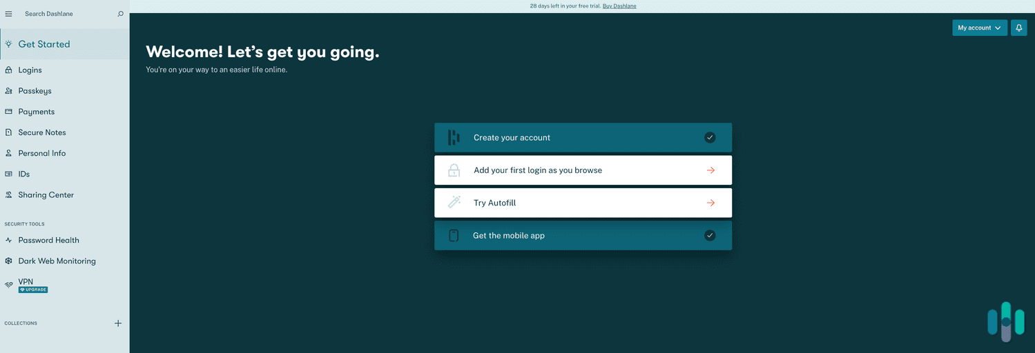 Getting started with Dashlane was easier than LastPass. Here’s a screenshot of the setup screen of Dashlane, our top-rated password manager for families.