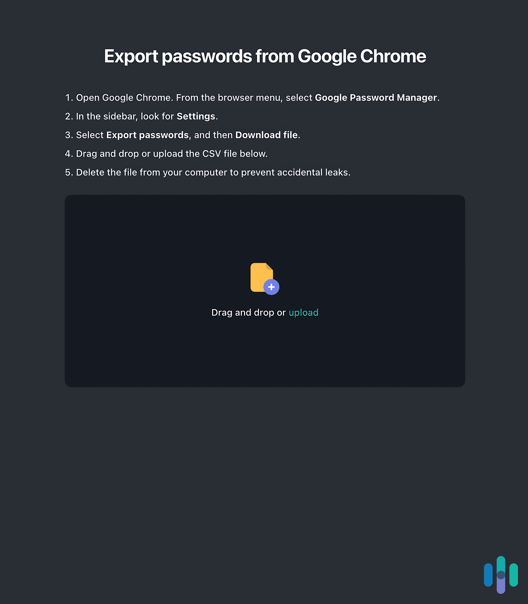 This was where we imported the .csv file from Chrome to quickly add our passwords to NordPass. This was where we imported the .csv file from Chrome to quickly add our passwords to NordPass.