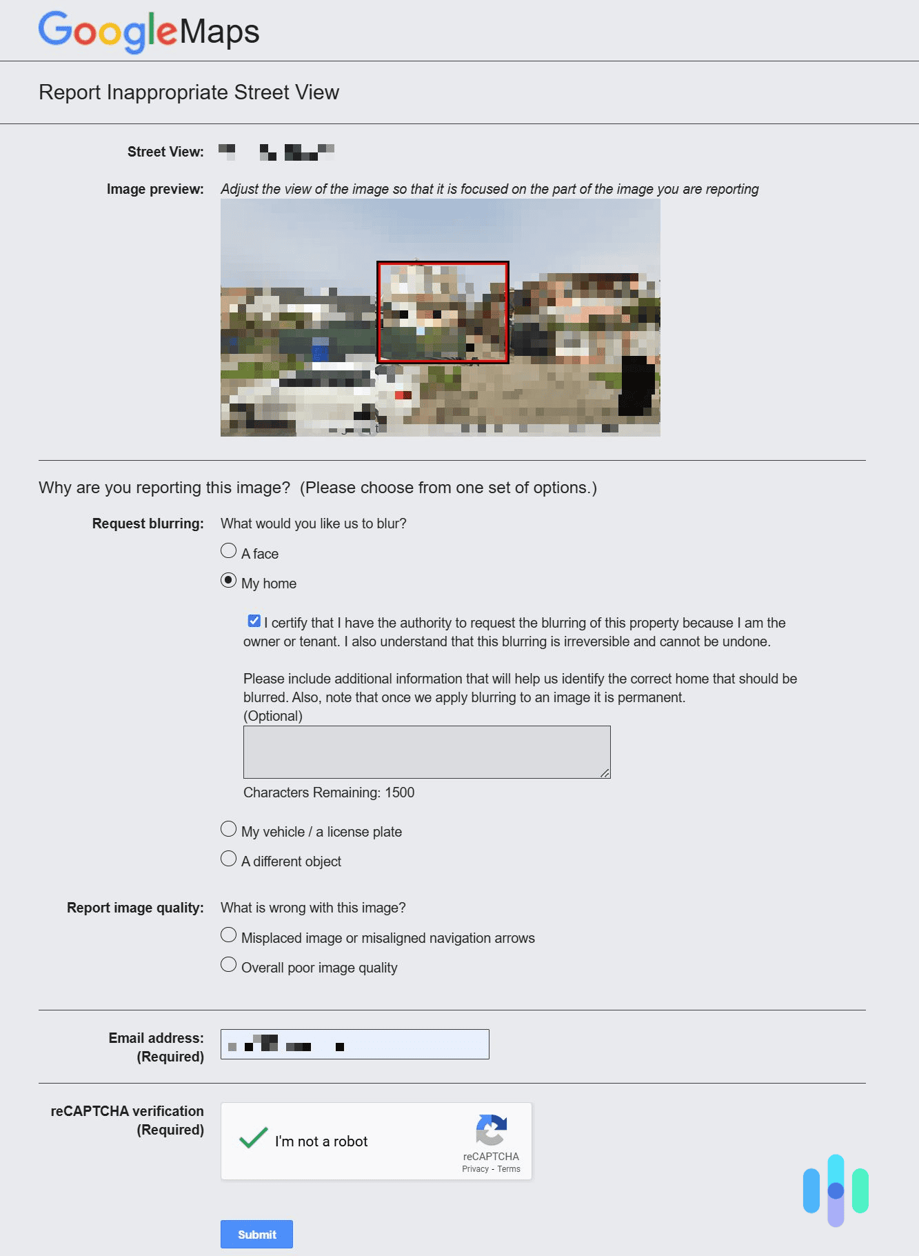 Fill out Google’s form and submit it. Fill out Google's form and submit it.