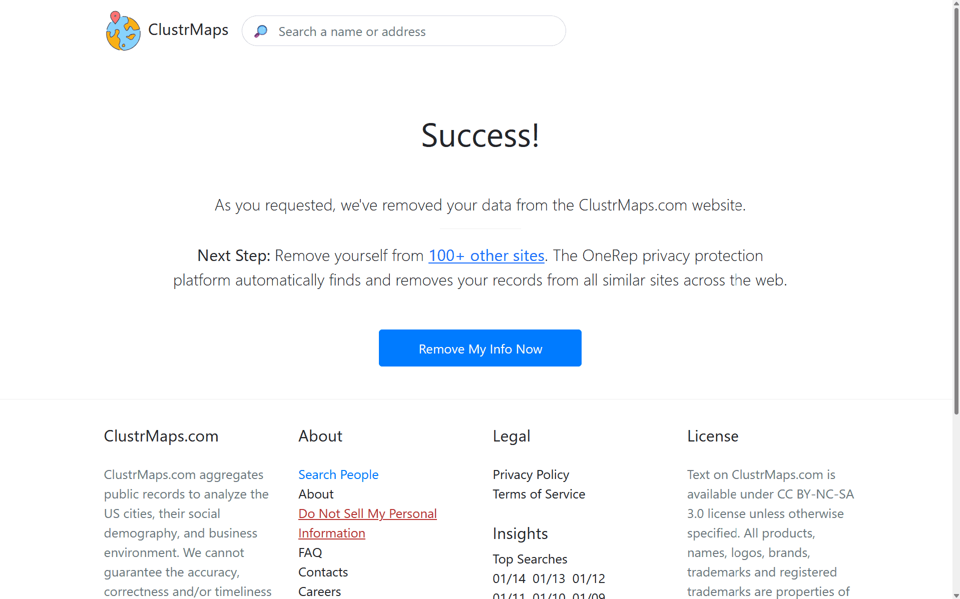 We successfully removed our address and phone number from ClustrMaps. We successfully removed our address and phone number from ClustrMaps.