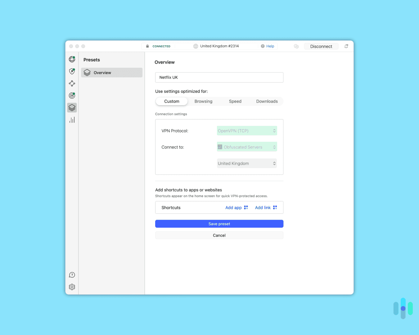Saving our presets so NordVPN will remember our Netflix connection. Saving our presets so NordVPN will remember our Netflix connection.