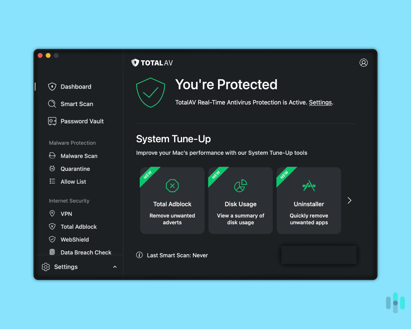 TotalAV dashboard with real-time virus scanning. TotalAV dashboard with real-time virus scanning.