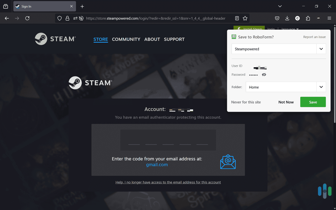 We saved the login to our Steam account using RoboForm’s Firefox extension. We saved the login to our Steam account using RoboForm’s Firefox extension.