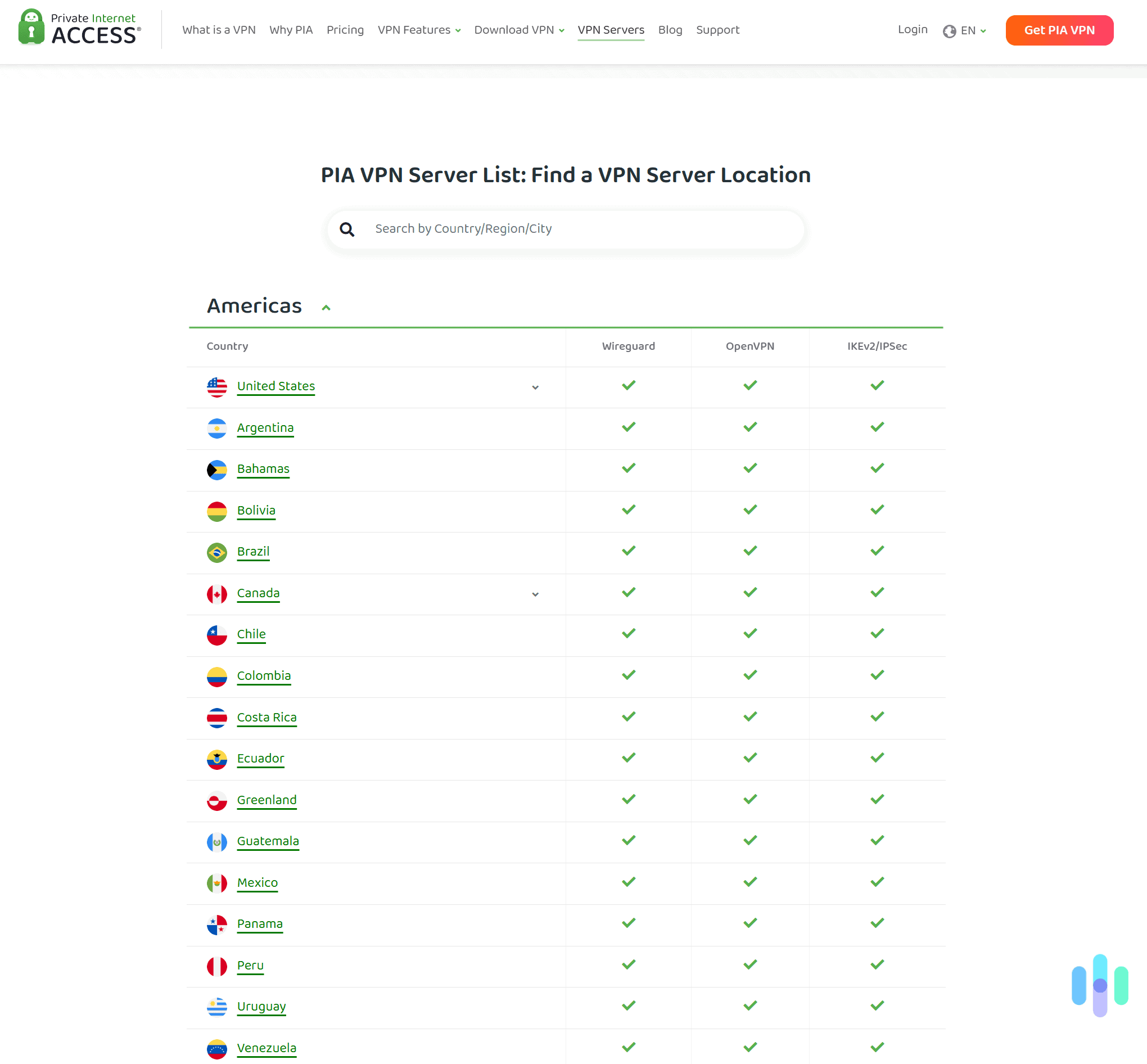 We are really happy with the size of Private Internet Access's server network.