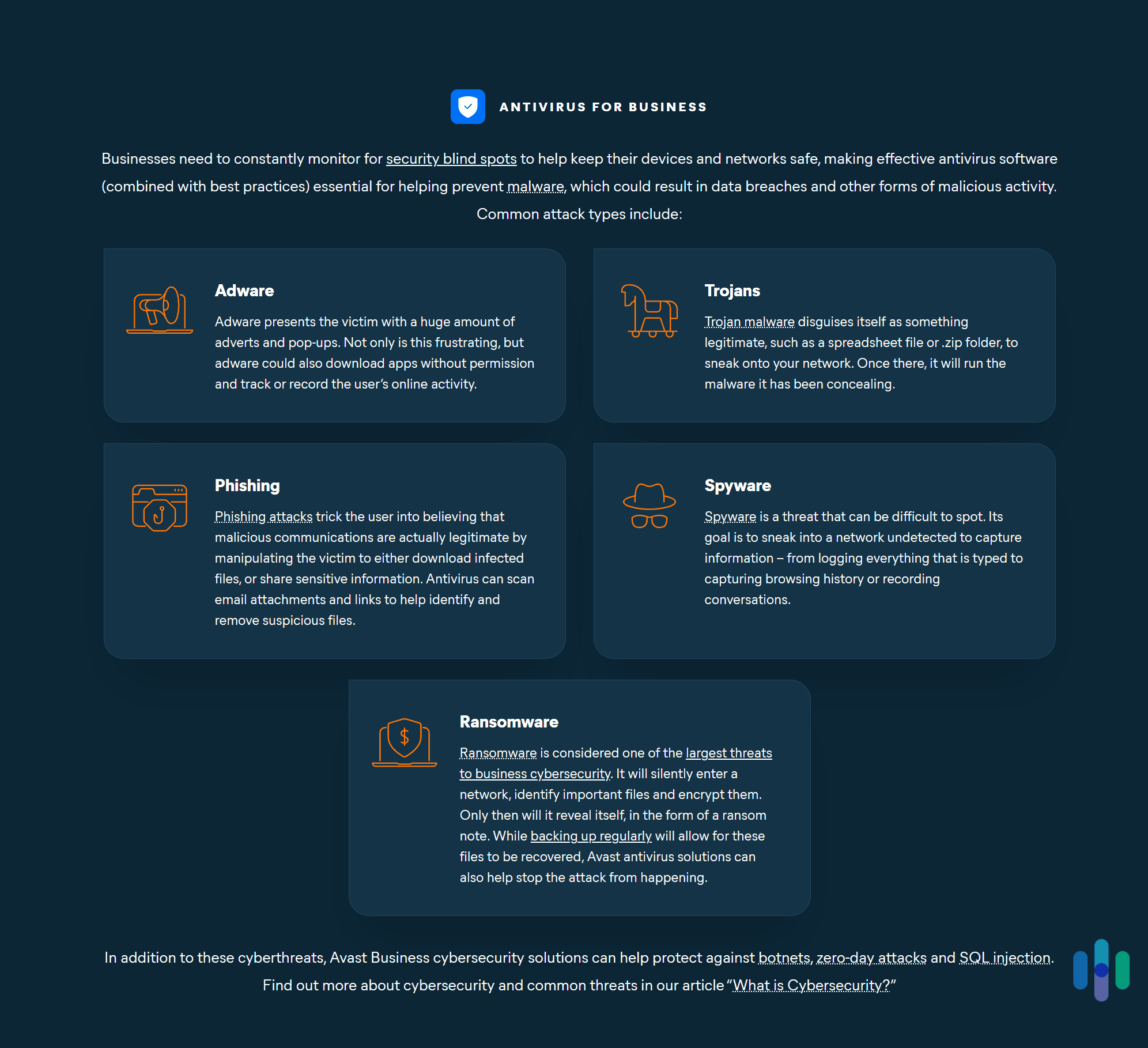 Avast’s business solution provides excellent protection against all kinds of threats. Avast's business solution provides excellent protection against all kinds of threats.