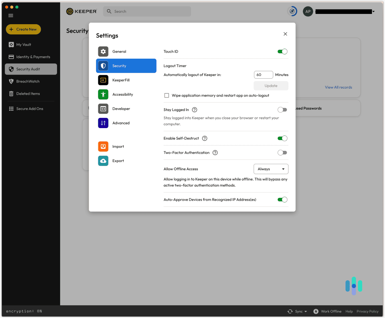 Enabling Touch ID in Keeper’s settings