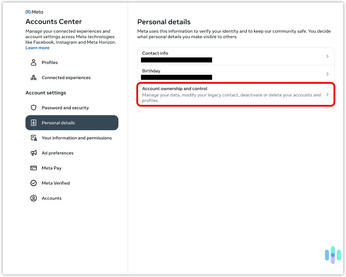 To delete our Instagram account, first we had to find the “Account ownership and control” tab in the “Accounts Center.” To delete our Instagram account, first we had to find the “Account ownership and control” tab in the “Accounts Center.”