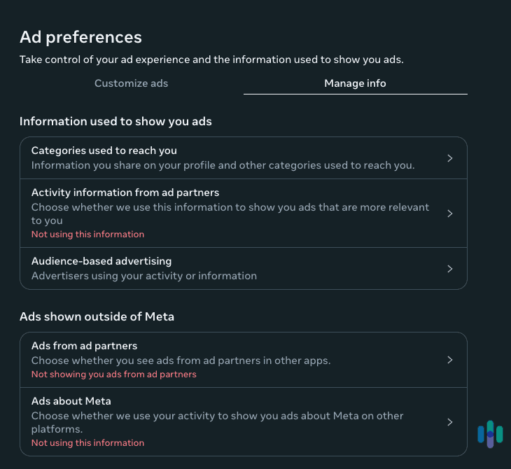 You can choose what information Meta shares with advertisers. You can choose what information Meta shares with advertisers.