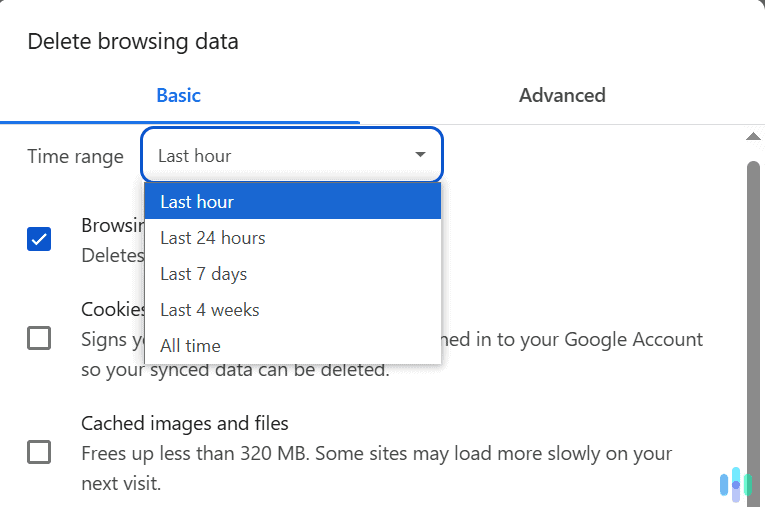 Choose which time range you want to use to clear your search history. Choose which time range you want to use to clear your search history.