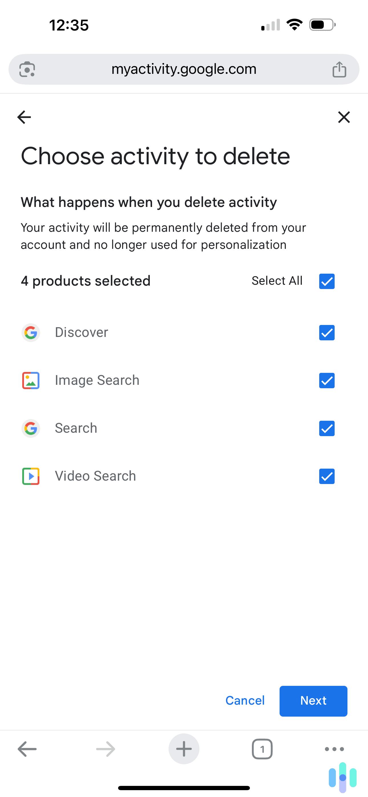 Google offers custom time range and activity deletion. Google offers custom time range and activity deletion.