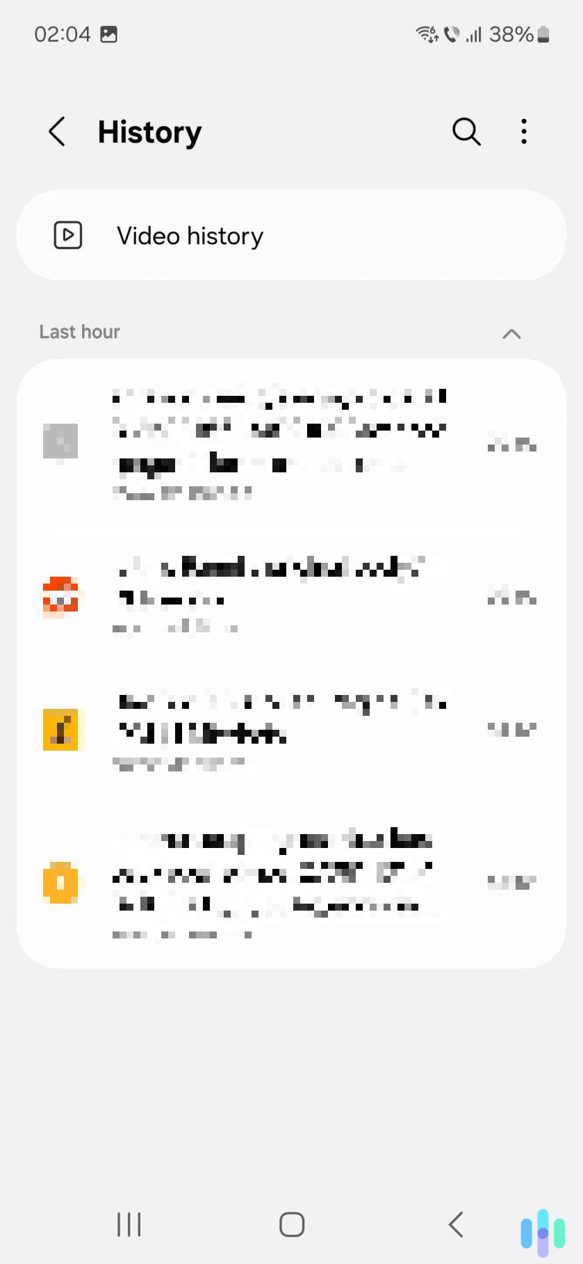 Select the three-dot menu icon to access the option to clear your search history. Select the three-dot menu icon to access the option to clear your search history.