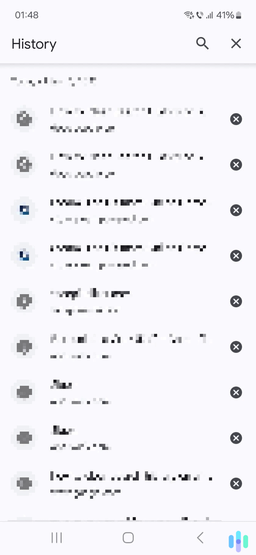To remove a specific search entry, just tap the gray X icon to its right. To remove a specific search entry, just tap the gray X icon to its right.