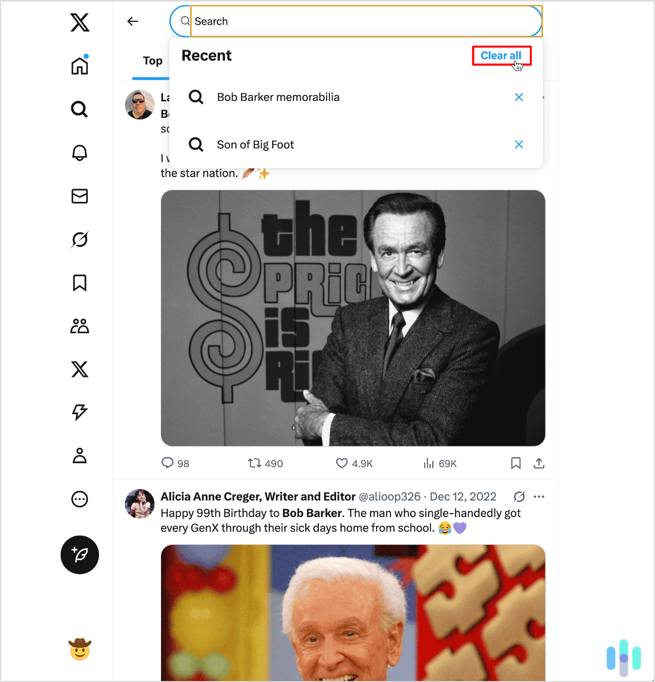 Clearing our desktop search history on X 