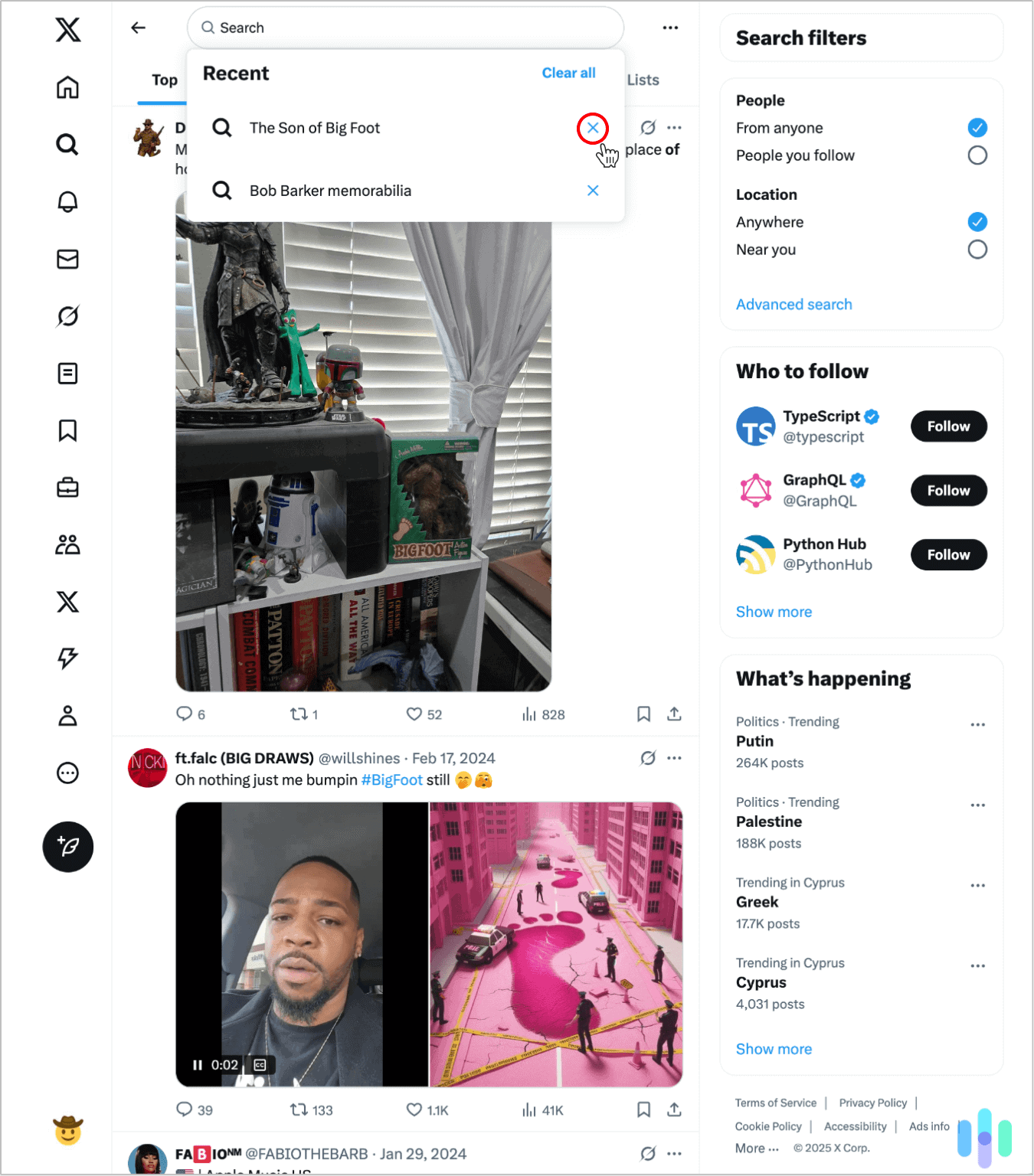 Clearing an individual search term from our desktop X search history