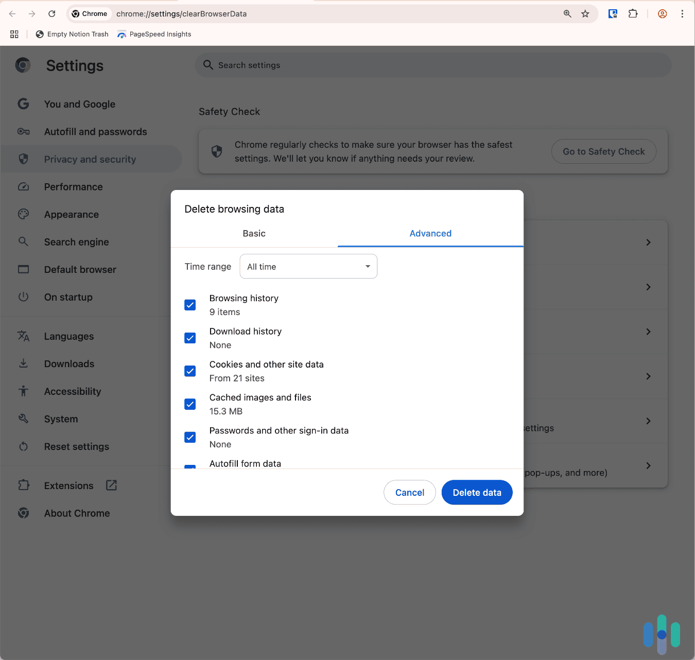 Emptying our Chrome desktop cache