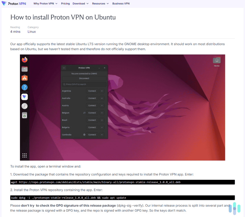 Proton VPN has easy-to-follow installation guides for Ubuntu, Debian, and Fedora.