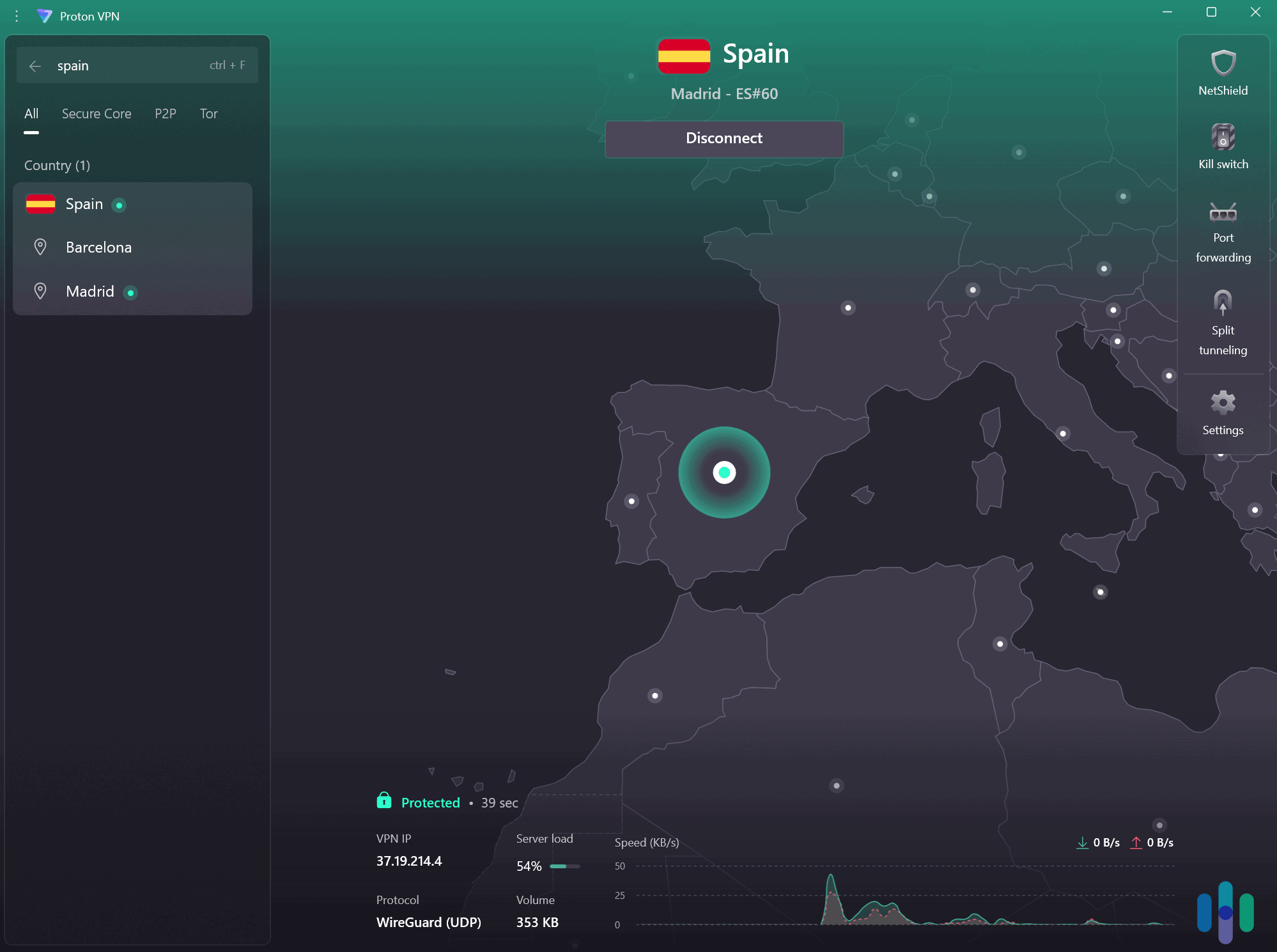 Proton VPN has two server locations in Spain. Proton VPN has two server locations in Spain.