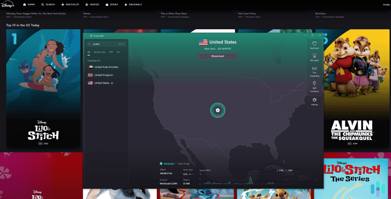 Proton VPN works with many Disney+ libraries, including DIsney+ US. Proton VPN works with many Disney+ libraries, including DIsney+ US.