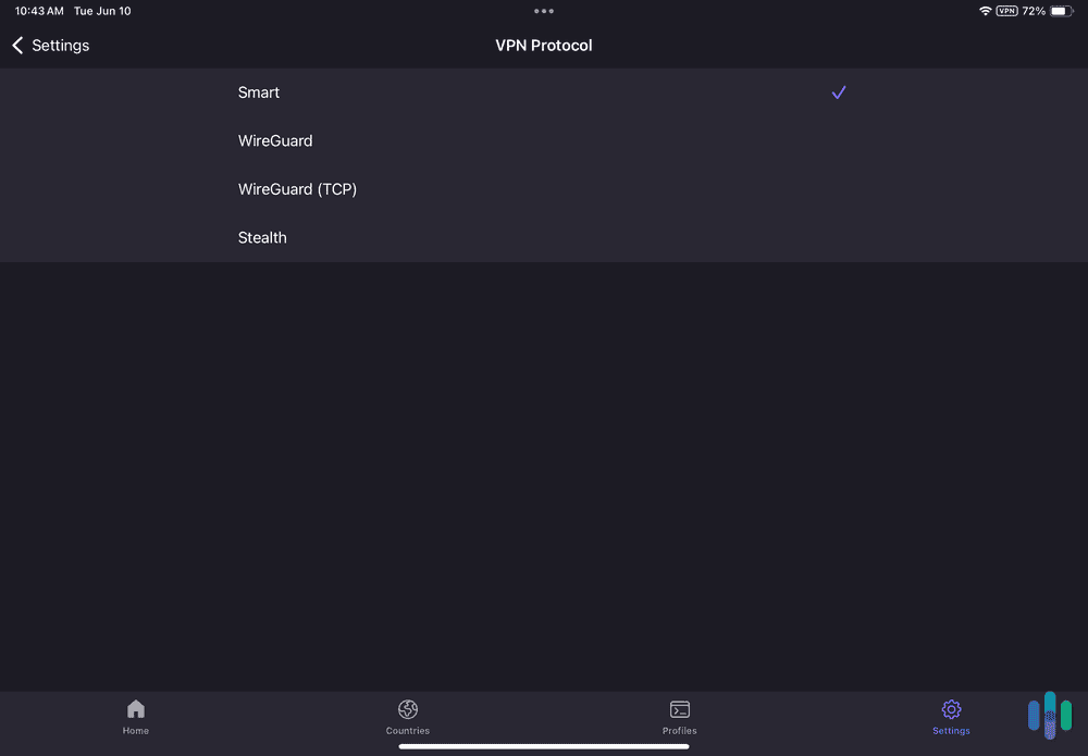 Proton VPN’s iPad app makes it easy to switch protocols. Proton VPN's iPad app makes it easy to switch protocols.