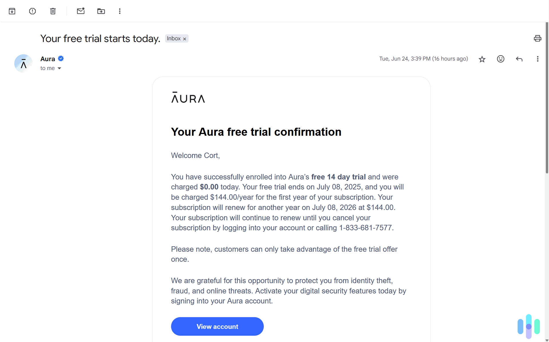 Using Aura’s free trial, we tried all of their tools for up to 14 days before buying our annual subscription