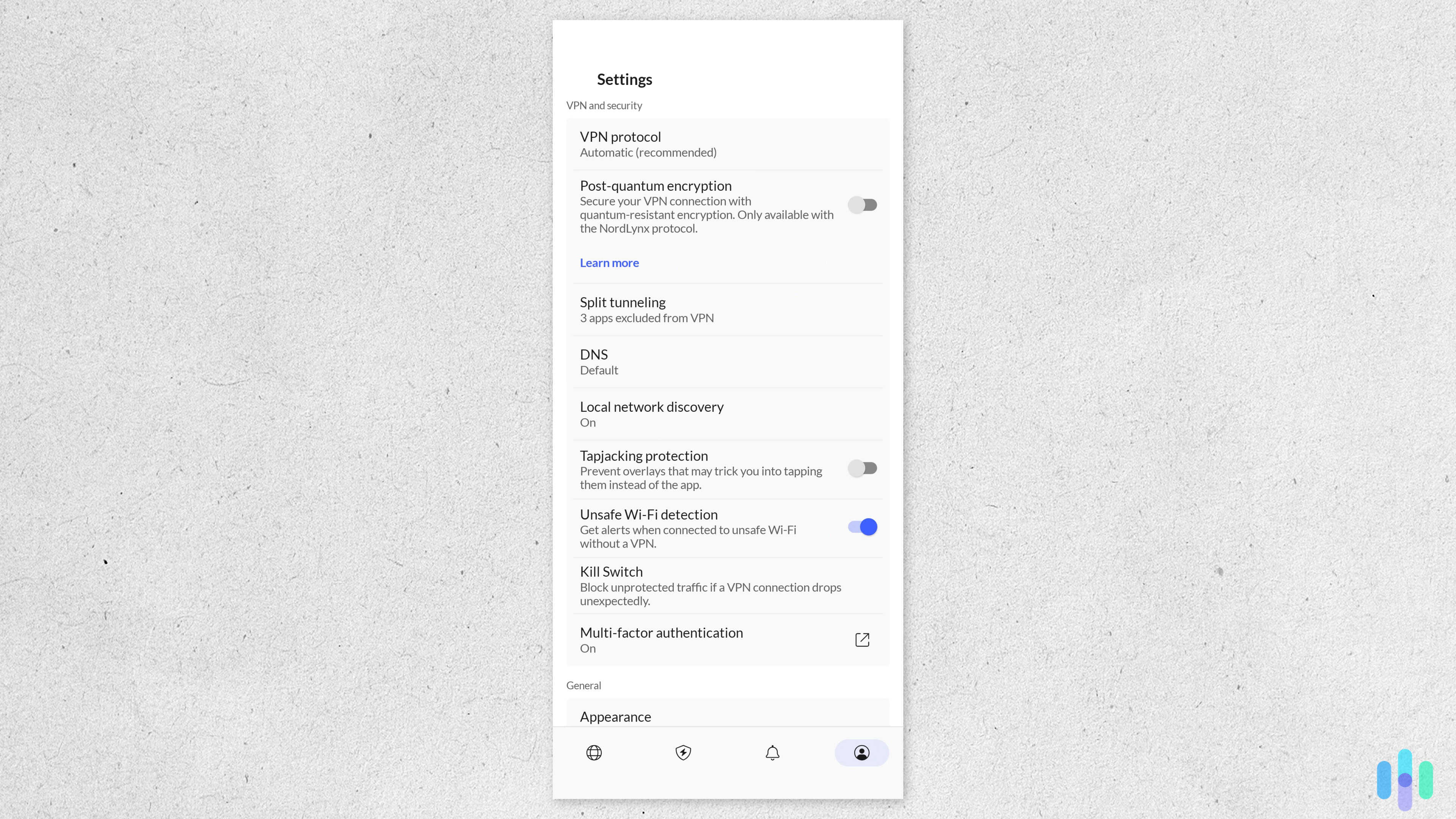 We used NordVPN’s unsafe Wi-Fi detector to avoid accidentally connecting to a public Wi-Fi without our VPN on.