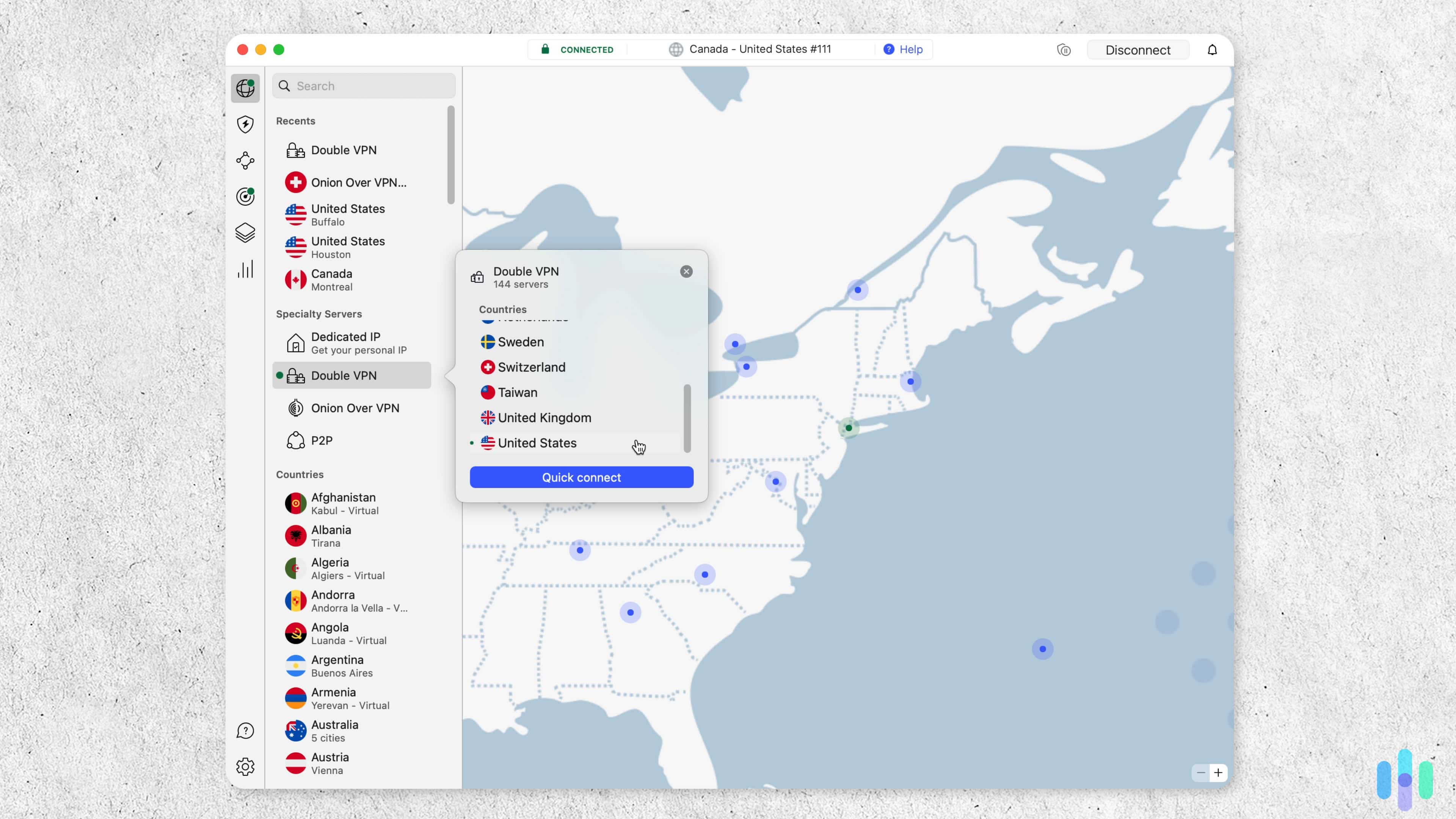 NordVPN’s entry-level plan provides access to advanced VPN features, including specialty servers